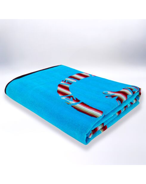 Türkisfarbenes Carvao Jacquard-Samtfrottee-Strandtuch, 140 x 180 cm