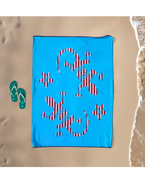 Türkisfarbenes Carvao Jacquard-Samtfrottee-Strandtuch, 140 x 180 cm