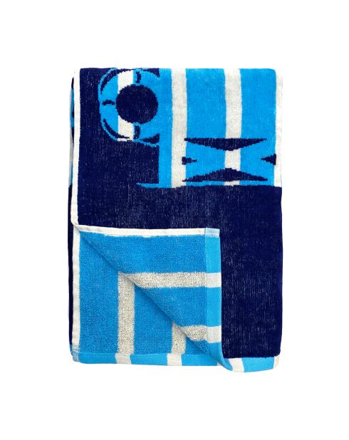Santorini blauwe jacquard fluwelen badstof strandlaken - 90x170 cm