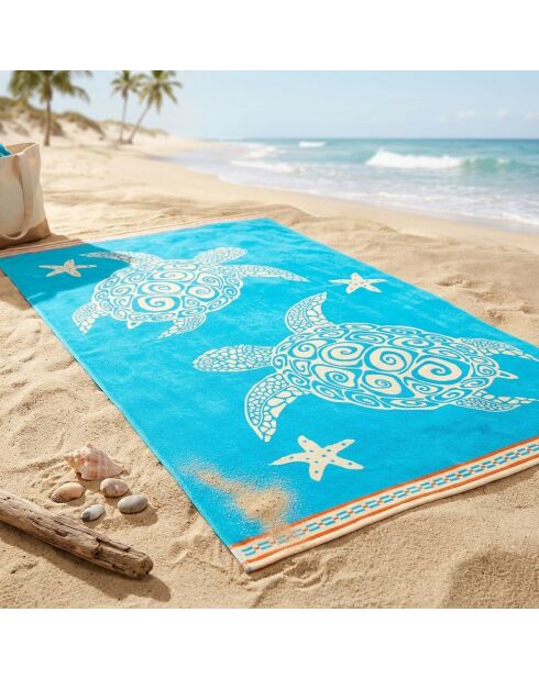Caraz blauwe jacquard fluwelen badstof strandlaken - 100x175 cm