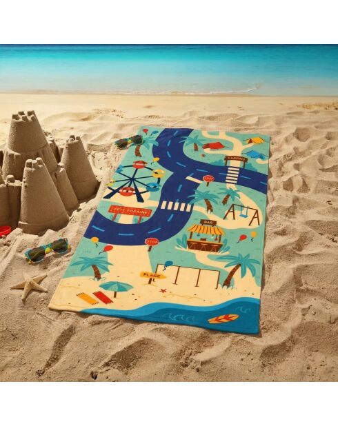 Toalla de playa infantil Circuit Multicolor de microfibra - 70x140 cm