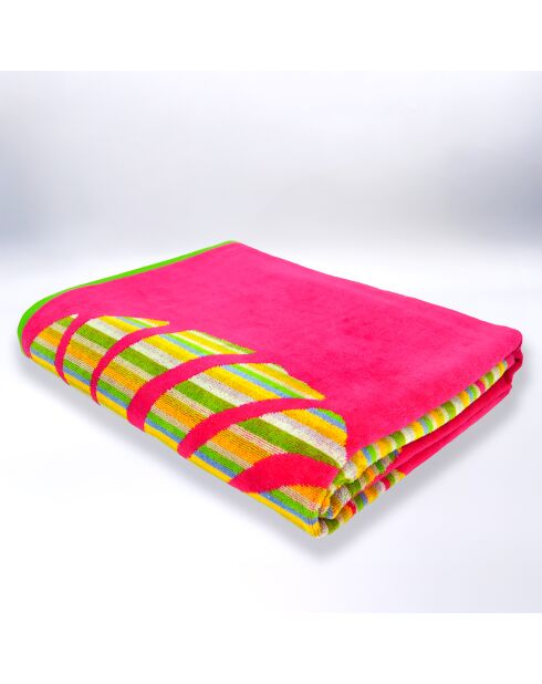 Serviette de plage éponge velours Jacquard Cadix rose- 140x180 cm