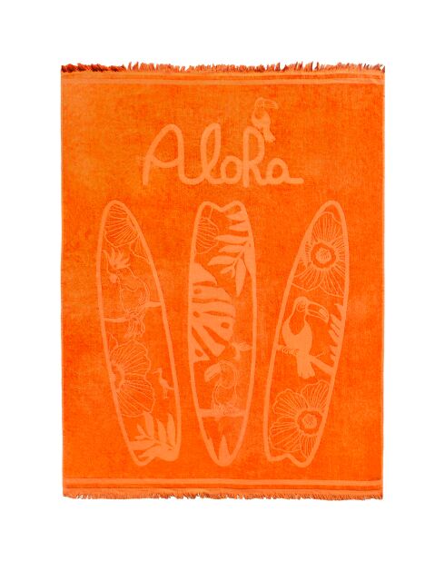 Spotts oranje geciselleerde jacquard velours badstof XL strandlaken - 140x180 cm
