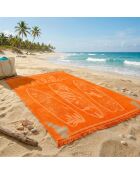 Toalla de playa Spotts de terciopelo jacquard cincelado en naranja, tamaño XL, 140 x 180 cm