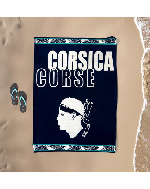 Strandlaken XL fluwelen badstof Jacquard Bastia blauw - 140x180 cm