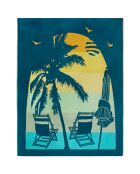 Asciugamano da spiaggia XL in spugna di velluto Jacquard Arche verde - 140x180 cm