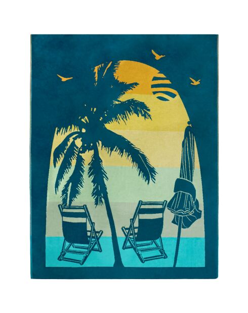 Asciugamano da spiaggia XL in spugna di velluto Jacquard Arche verde - 140x180 cm