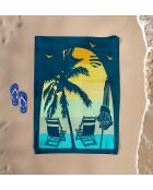 Asciugamano da spiaggia XL in spugna di velluto Jacquard Arche verde - 140x180 cm