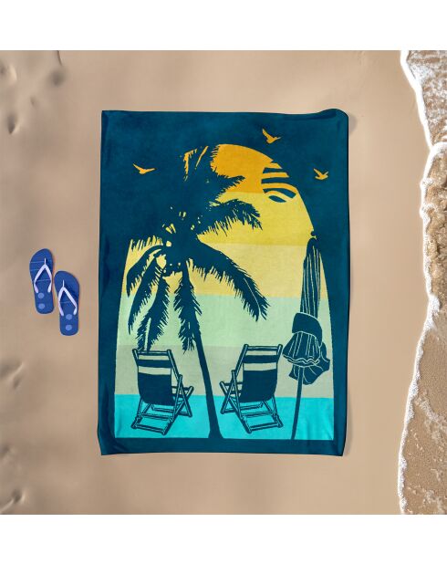 Asciugamano da spiaggia XL in spugna di velluto Jacquard Arche verde - 140x180 cm