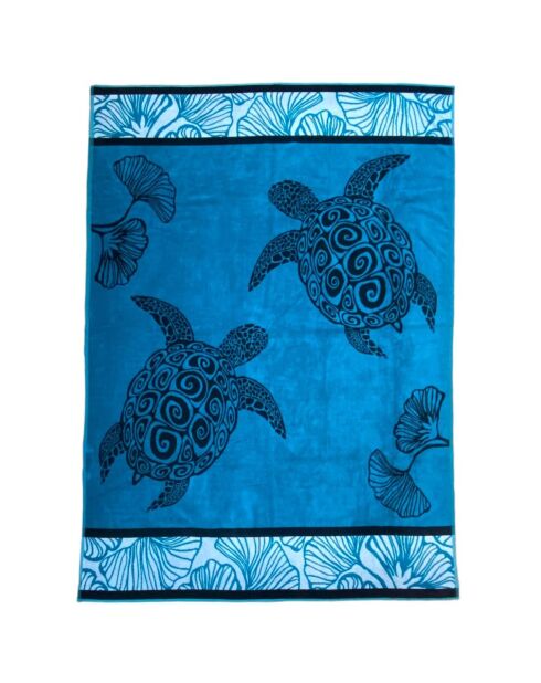 Strandtuch XL Samtfrottee Jacquard Mallorca Blau - 140x180 cm