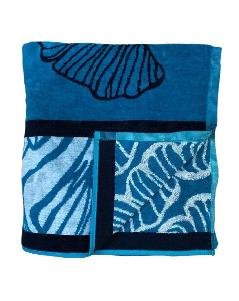 Strandtuch XL Samtfrottee Jacquard Mallorca Blau - 140x180 cm