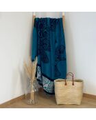 Strandtuch XL Samtfrottee Jacquard Mallorca Blau - 140x180 cm