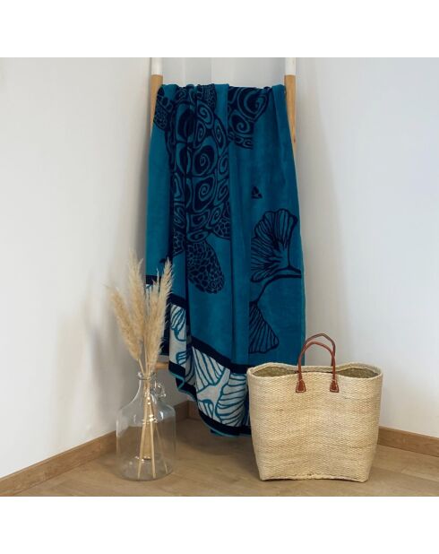 Strandtuch XL Samtfrottee Jacquard Mallorca Blau - 140x180 cm