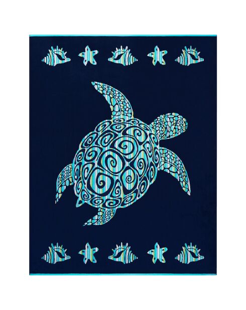Navyblaues Jacquard-Calypso-Samt-Strandtuch aus Schwamm - 140x180 cm