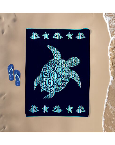 Navyblaues Jacquard-Calypso-Samt-Strandtuch aus Schwamm - 140x180 cm