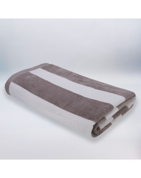 Serviette de plage éponge velours Jacquard Bahia Taupe Beige - 100x175 cm
