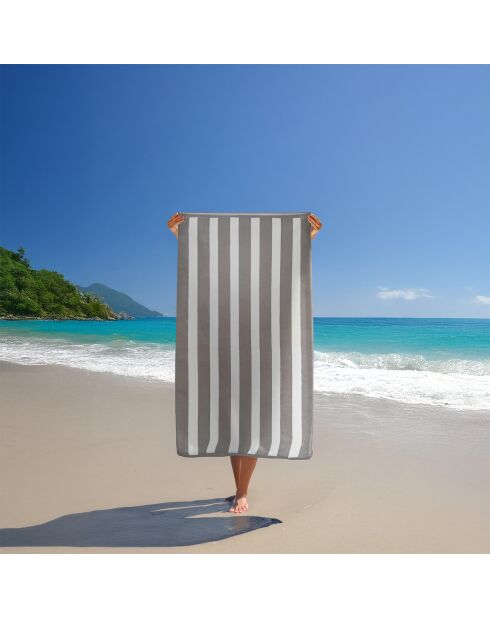 Serviette de plage éponge velours Jacquard Bahia Taupe Beige - 100x175 cm
