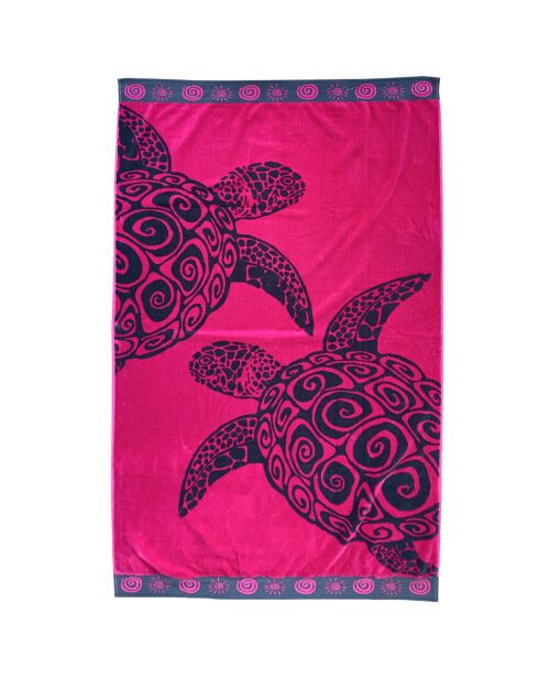 Asciugamano da spiaggia in spugna jacquard rosa tartaruga fucsia - 100x175 cm