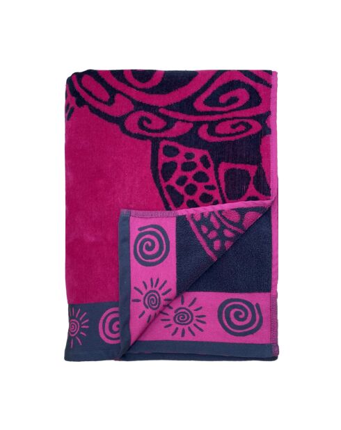 Asciugamano da spiaggia in spugna jacquard rosa tartaruga fucsia - 100x175 cm