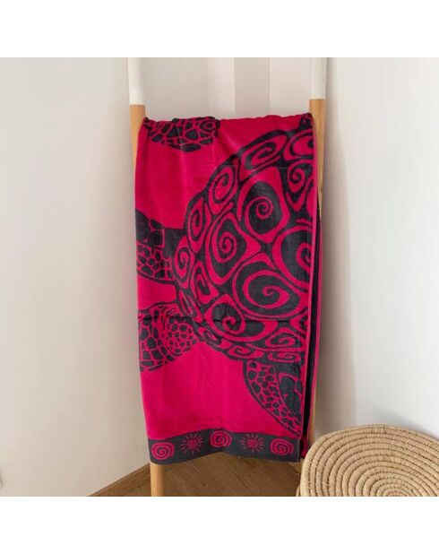 Asciugamano da spiaggia in spugna jacquard rosa tartaruga fucsia - 100x175 cm