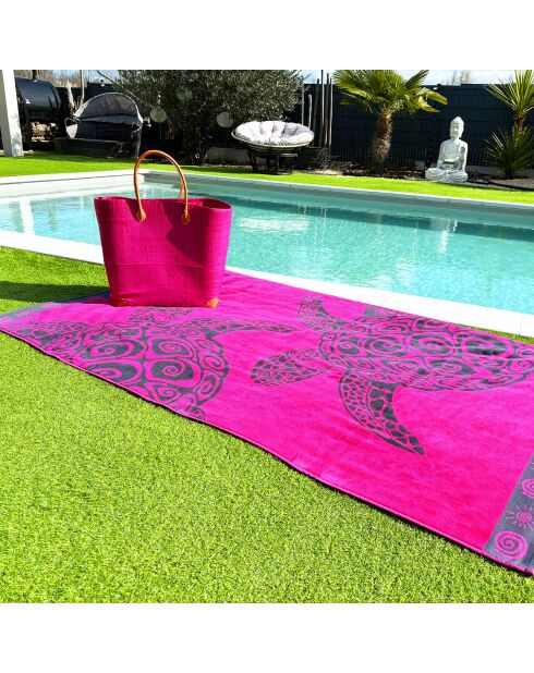 Asciugamano da spiaggia in spugna jacquard rosa tartaruga fucsia - 100x175 cm