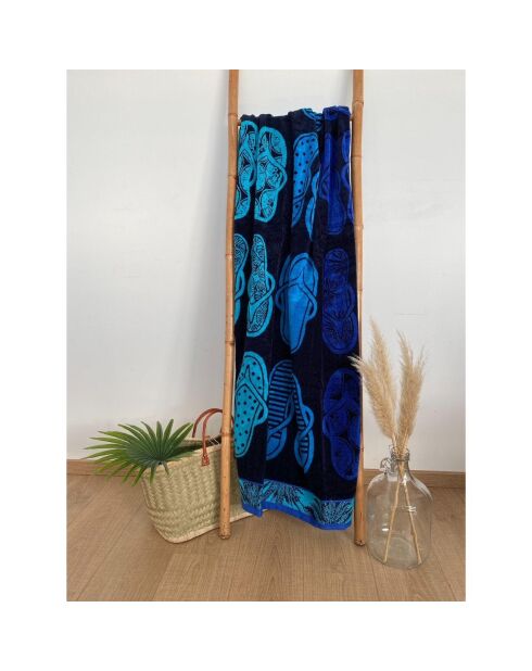 Soto blauwe jacquard fluwelen badstof strandhanddoek - 100x175 cm