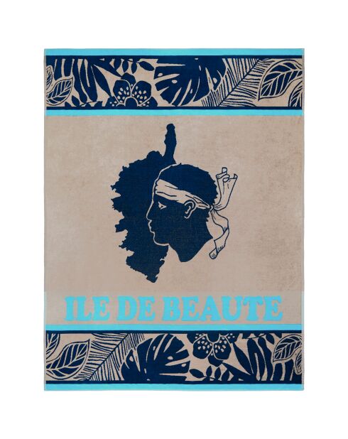 XL fluwelen strandlaken met spons Jacquard Cap Corse blauw - 140x180 cm