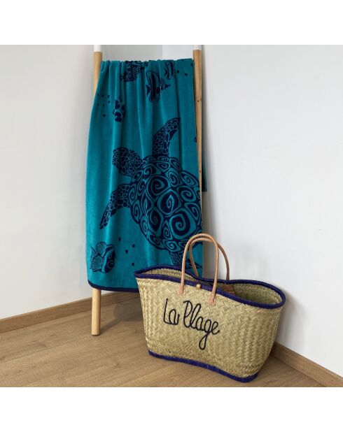 Blauwe Osa jacquard fluwelen badstof strandhanddoek - 90x170 cm