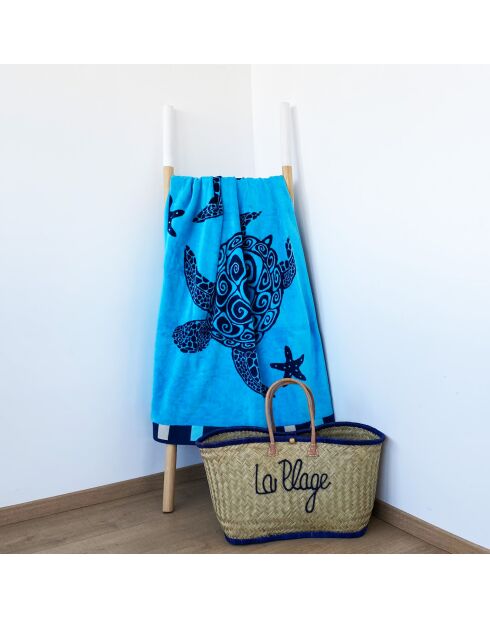 Bellia strandlaken van turkoois jacquard fluweel, badstof, 95x175 cm