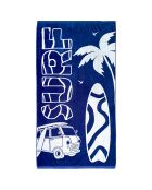 Montego marineblauwe jacquard fluwelen badstof strandhanddoek - 90x170 cm