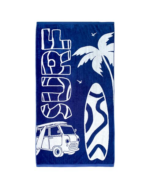 Montego marineblauwe jacquard fluwelen badstof strandhanddoek - 90x170 cm