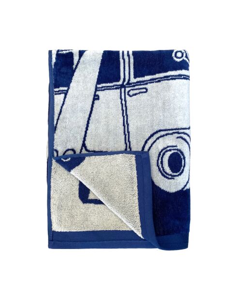 Montego marineblauwe jacquard fluwelen badstof strandhanddoek - 90x170 cm