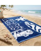 Montego marineblauwe jacquard fluwelen badstof strandhanddoek - 90x170 cm