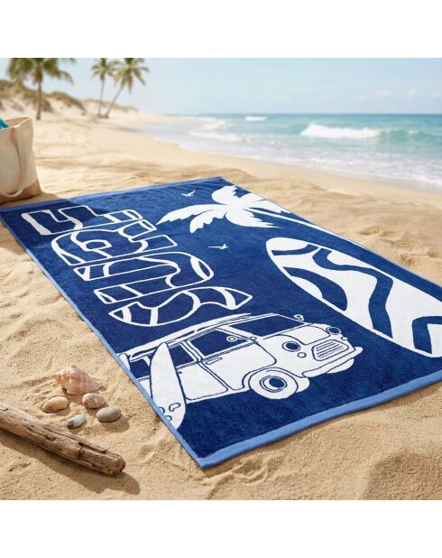 Montego marineblauwe jacquard fluwelen badstof strandhanddoek - 90x170 cm