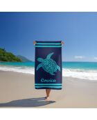 Nonza blauwe jacquard fluwelen badstof strandhanddoek - 90x170 cm