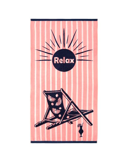 Relax badhanddoek van roze jacquard velours badstof - 90x170 cm
