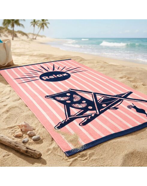 Relax badhanddoek van roze jacquard velours badstof - 90x170 cm