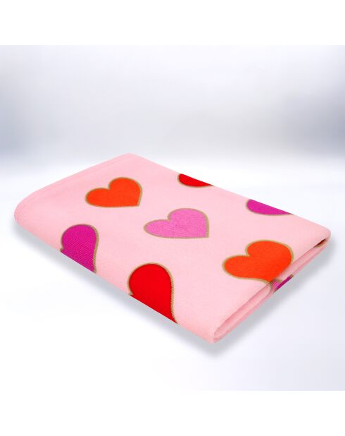 Serviette de plage enfant microfibre Cœurs Rose - 70x140 cm