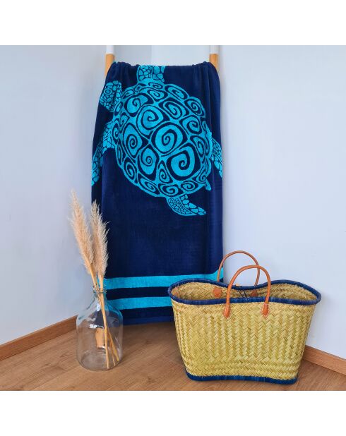 Pavlos blauwe jacquard fluwelen badstof strandlaken - 90x170 cm