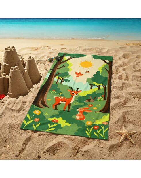 Serviette de plage enfant microfibre Foret Multicolore - 70x140 cm