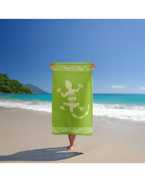 Serviette de plage éponge velours Jacquard Cosmo Vert - 90x170 cm