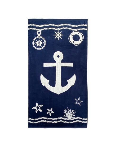 Oakland marineblauwe jacquard fluwelen badstof strandlaken - 100x175 cm