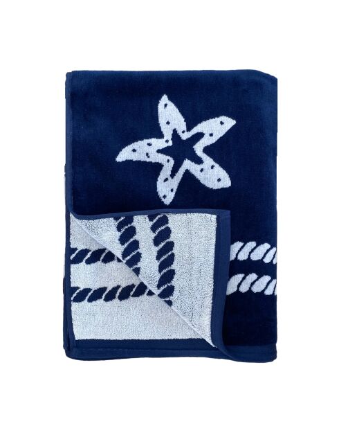 Oakland marineblauwe jacquard fluwelen badstof strandlaken - 100x175 cm