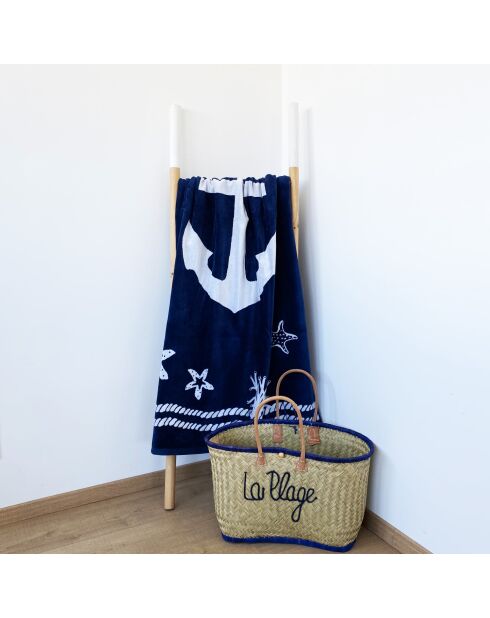 Oakland marineblauwe jacquard fluwelen badstof strandlaken - 100x175 cm