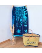 Rada Badetuch aus blauem Jacquard-Samt, Frottee, 90 x 170 cm