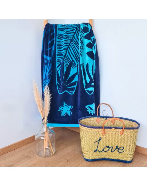 Rada Badetuch aus blauem Jacquard-Samt, Frottee, 90 x 170 cm