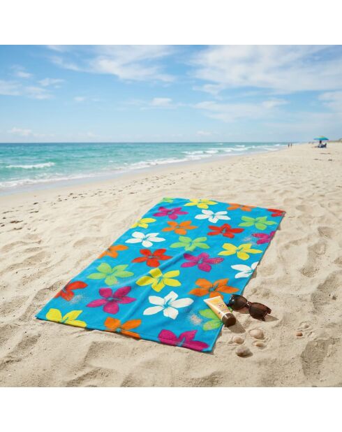 Toalla de playa de microfibra Blooming Blue - 90x170 cm