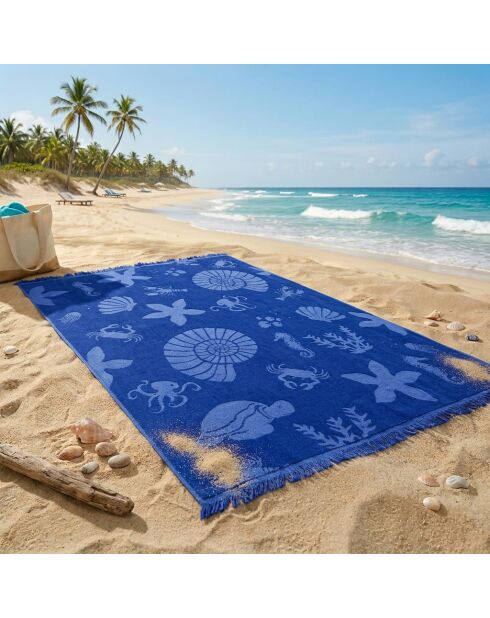 Starfish Blue Chiselled Jacquard Velvet Terry XL strandlaken - 140x180 cm