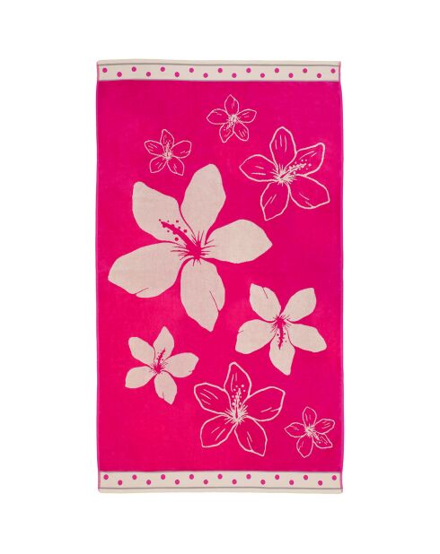 Serviette de plage éponge velours Jacquard Wasaga Rose - 100x175 cm
