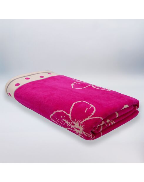 Serviette de plage éponge velours Jacquard Wasaga Rose - 100x175 cm